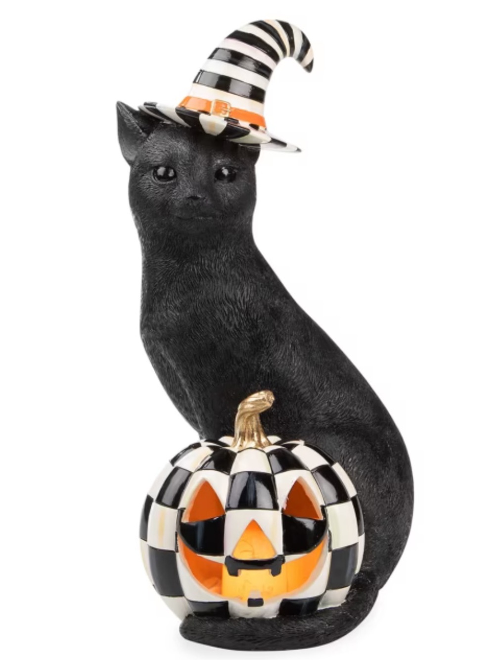 Mackenzie-Childs Happy Jack Cat figurine with Illuminated Pumpkin. 15” tall. EUC